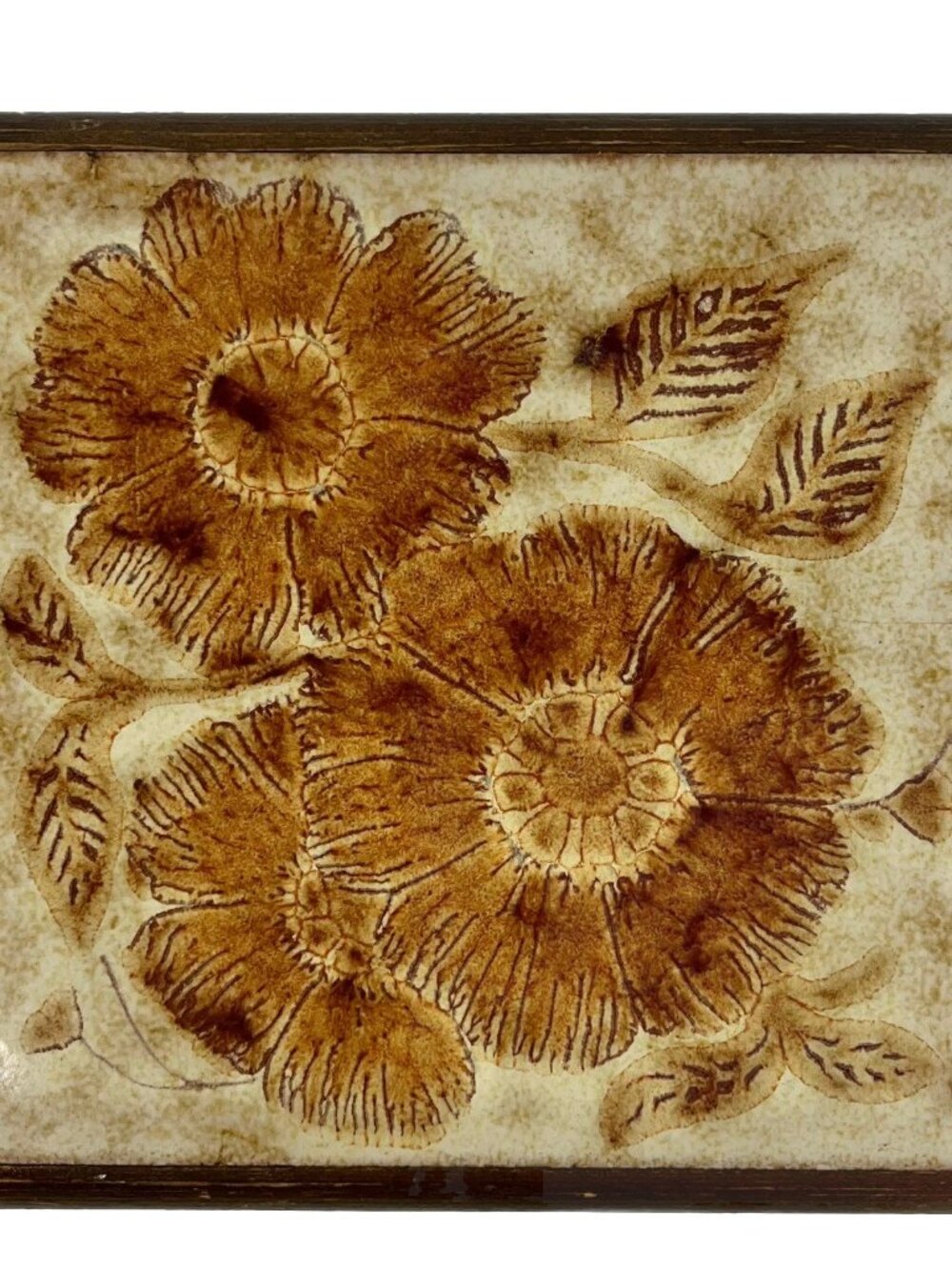 Vintage Floral Tile Trivet Made Italy Daisy Flower Wood Boho Cottagecore Granny